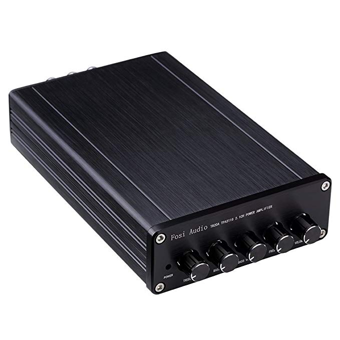 TB20A TPA3116D2 Stereo Amplifier 2.1 Channel Class D Audio Amp with Subwoofer Volume Control 2x50W 1x100W Sub Output Super Bass Power Receiver, Treble Bass Independent Adjustment + Power Supply