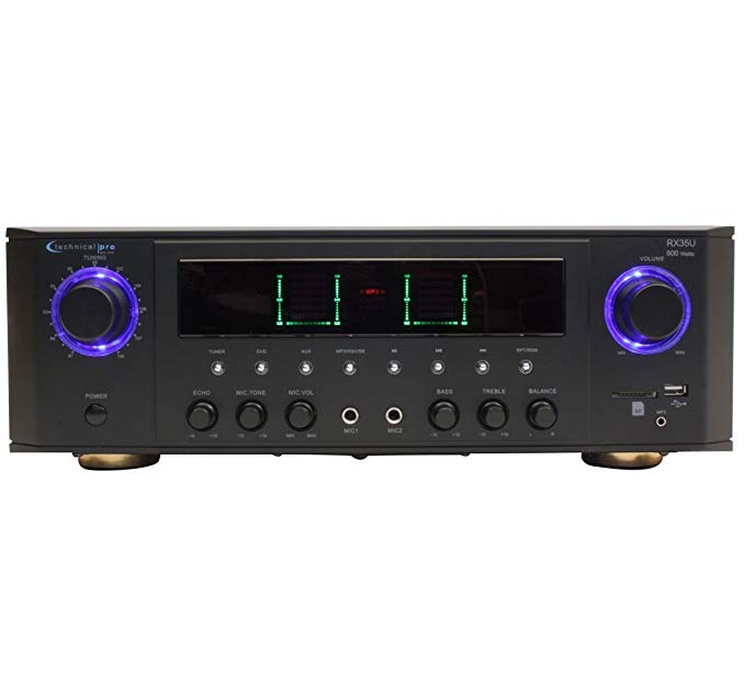 Brand New Technical Pro Rx35u 800 Watt Professional Receiver w/ Dual Mic + USB and Sd Card Input + Remote Control