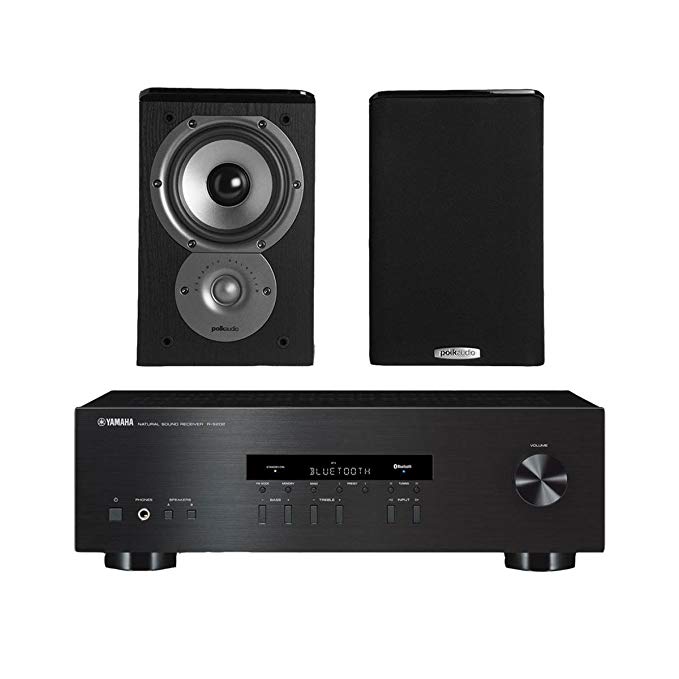 Yamaha R-S202 Stereo Receiver with Bluetooth and Polk TSi100 2-Way Bookshelf Speakers with 5-1/4