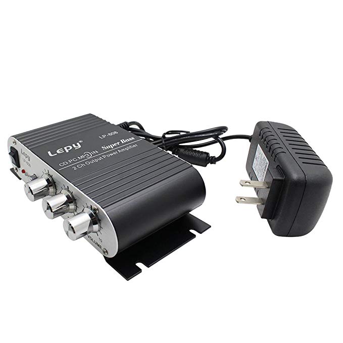 Lepy 808 Mini Power HiFi Stereo Car Motor Bike Amplifier with Subwoofer Adjustment Color Black with Power Supply