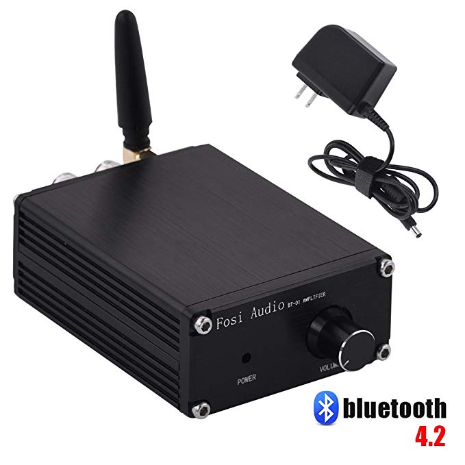 Bluetooth 4.2 2 Channel Stereo Audio Hi-Fi Amplifier Receiver Small Mini Class D Digital Wireless Amp for Home Car Speakers with Power Supply TPA3116 50Watt