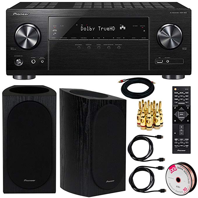 Pioneer VSX-832 5.1-Channel AV Receiver with Ultra HD Pass-through HDCP 2.2 + Dolby Atmos Speakers Audio Bundle