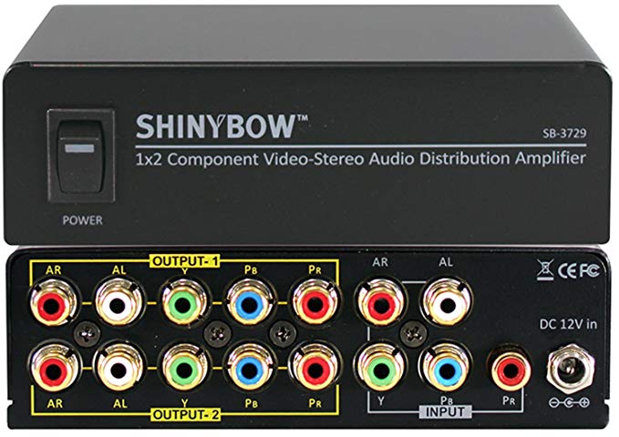 Shinybow 1x2 1:2 Component Video + Stereo R/L Audio Splitter Distribution Amplifier SB-3729