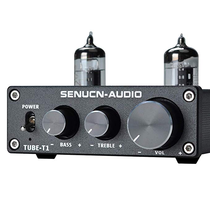 SENUCN-AUDIO Tube-T1 Preamplifier, 6J1 Vacuum Tube Amplifier Buffer Mini Hi-Fi Stereo Preamp with Treble & Bass Tone Control for Home Audio Player