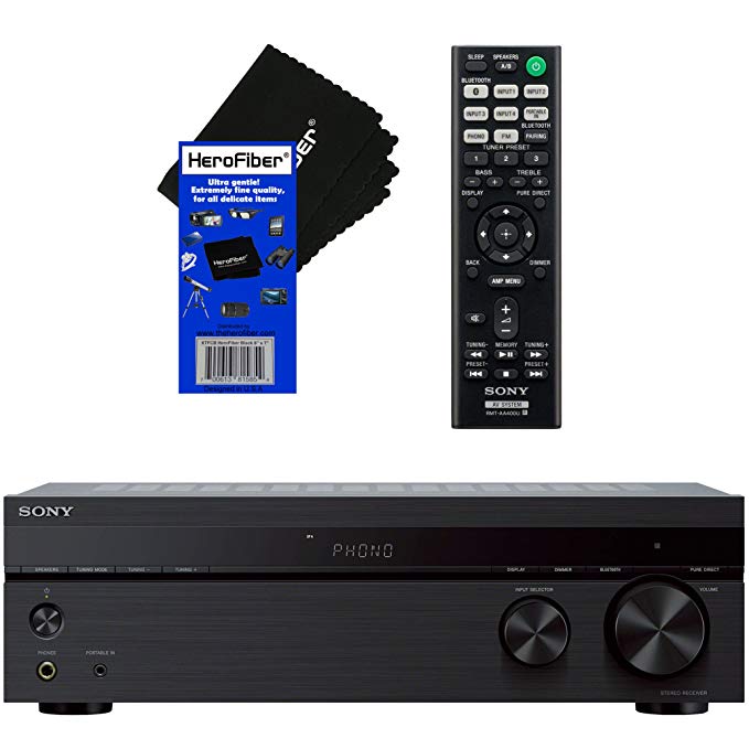 Sony BLUETOOTH Connectivity 2 Channel Stereo Receiver with Turntable Input, 4 Audio Inputs, A/B Speaker Function & FM tuner + Remote Control + HeroFiber Ultra Gentle Cleaning Cloth