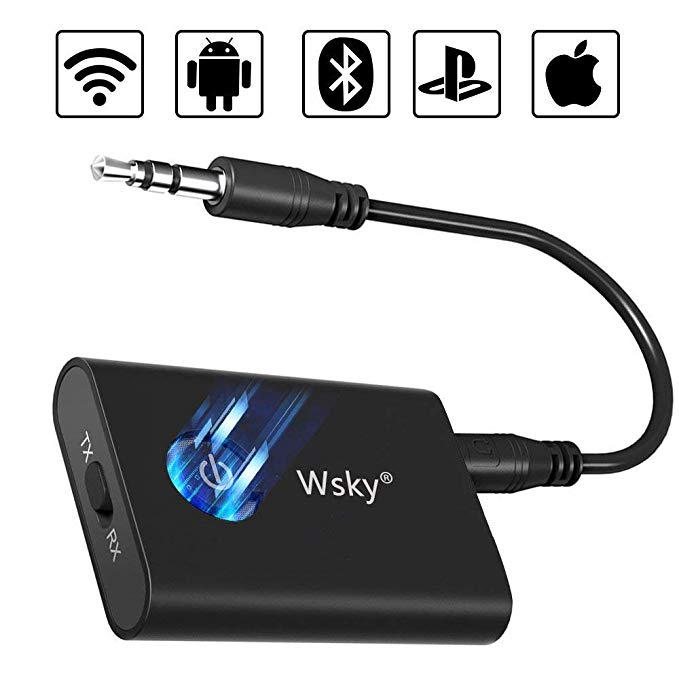 Wsky 2 in 1 Bluetooth V4.1 Transmitter Receiver, 3.5mm AUX Wireless Audio Adapter Car Kits AptX Low Latency for TV Home Car Audio Stereo System